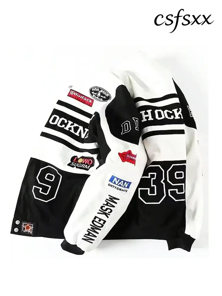 New Embroidery Motorcycle Racing Jacket for Men Women Spring Autumn Long Sleeve American Bombers Baseball Coat Hip Hop