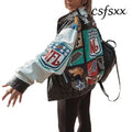 New Women’s Baseball Jacket Spring Autumn Fashion Long Sleeve Motorcycle Jacket Female Y2k Printed Casual Loose