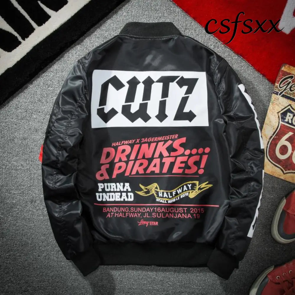 Printed jacket men’s trend jacket Korean bomber jacket - Black / 3XL - Korean