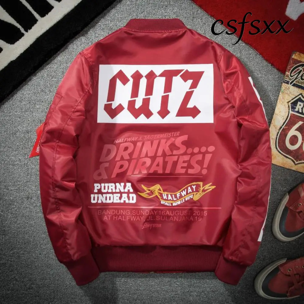 Printed jacket men’s trend jacket Korean bomber jacket - Red / 3XL - Korean