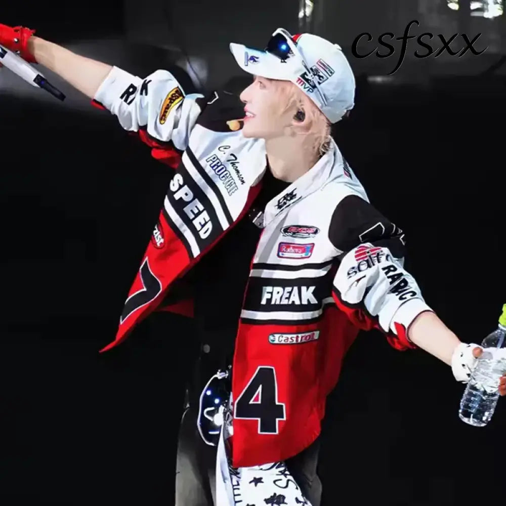 Retro American Racing Jacket Motorcycle Loose Fit Street Style Trendy Outerwear for Men And Women Color Block Baseball