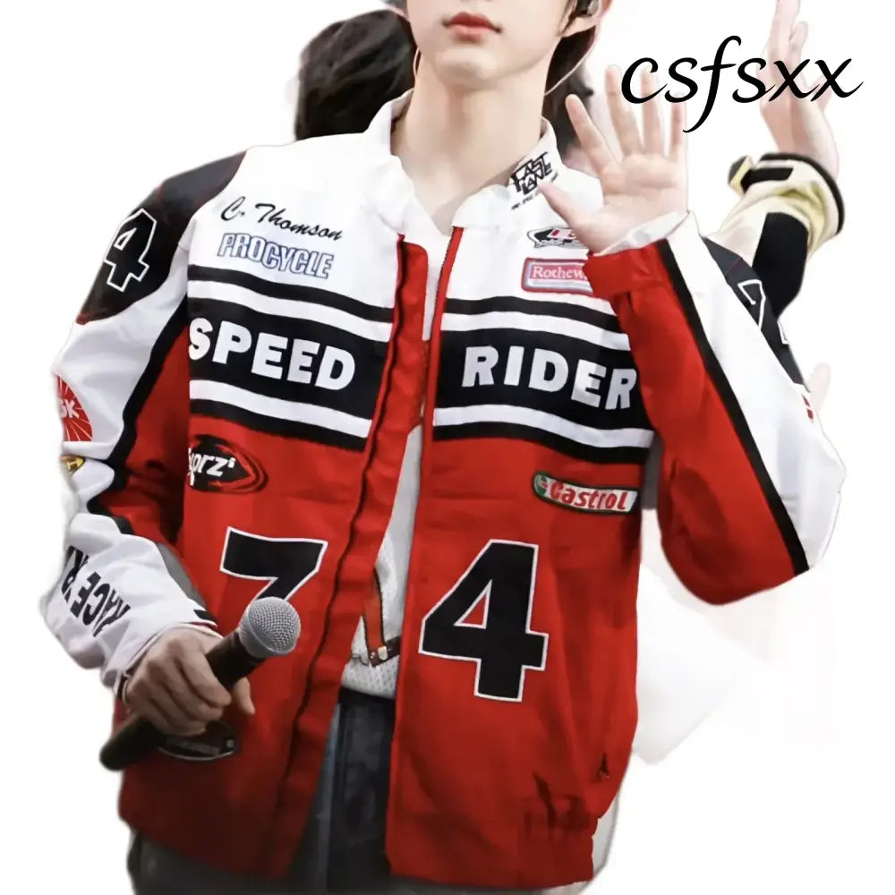 Retro American Racing Jacket Motorcycle Loose Fit Street Style Trendy Outerwear for Men And Women Color Block Baseball
