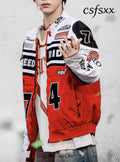 Retro American Racing Jacket Motorcycle Loose Fit Street Style Trendy Outerwear for Men And Women Color Block Baseball
