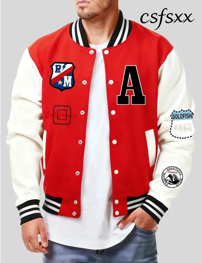 Roma First Change Print Male Jacket All-Match Fleece Baseball Jersey Vintage Casual Clothes Autumn Warm Loose Mens Coat