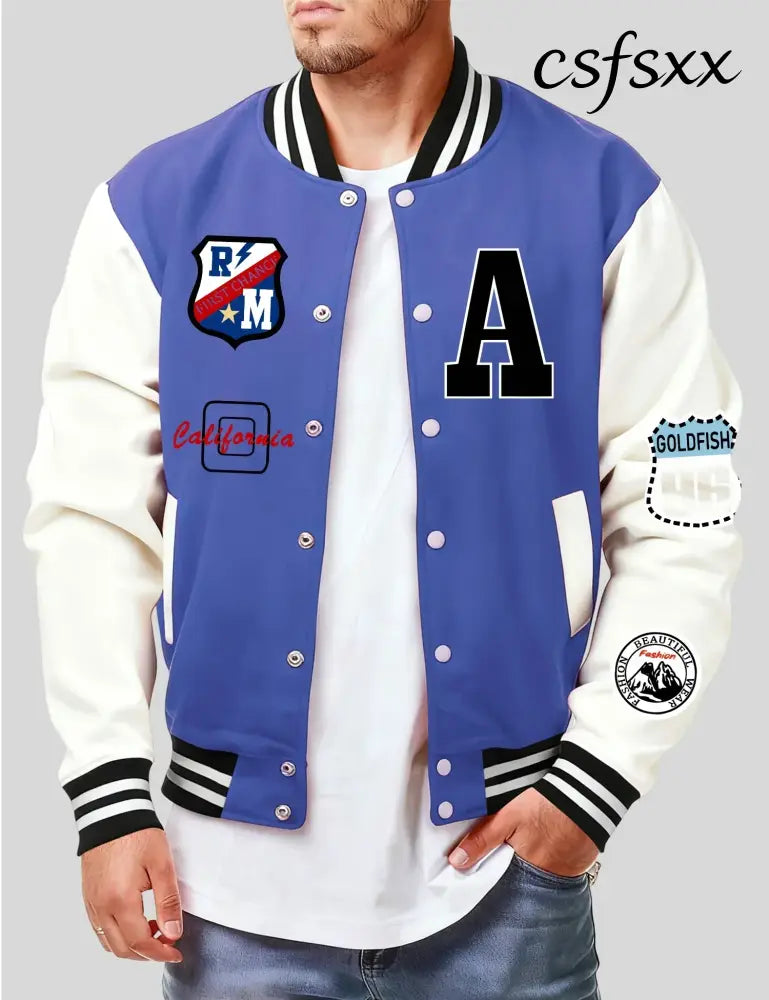 Roma First Change Print Male Jacket All-Match Fleece Baseball Jersey Vintage Casual Clothes Autumn Warm Loose Mens Coat