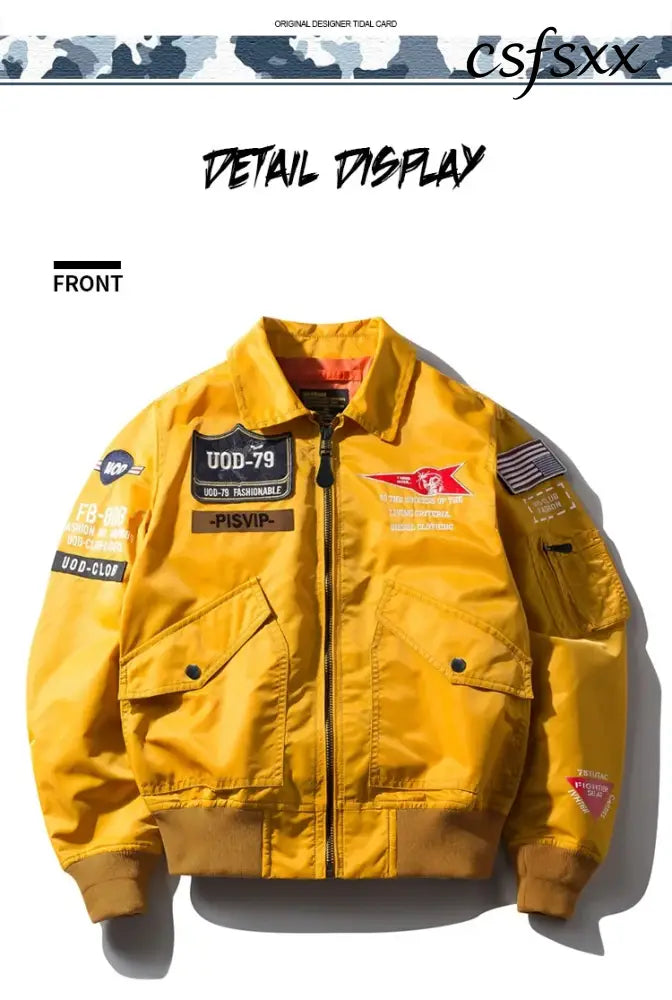 Spring Autumn Male Jackets Thin Army Green Motorcycle Ma-1 Aviator Pilot Air Men Bomber Jacket Embroidery Lapel