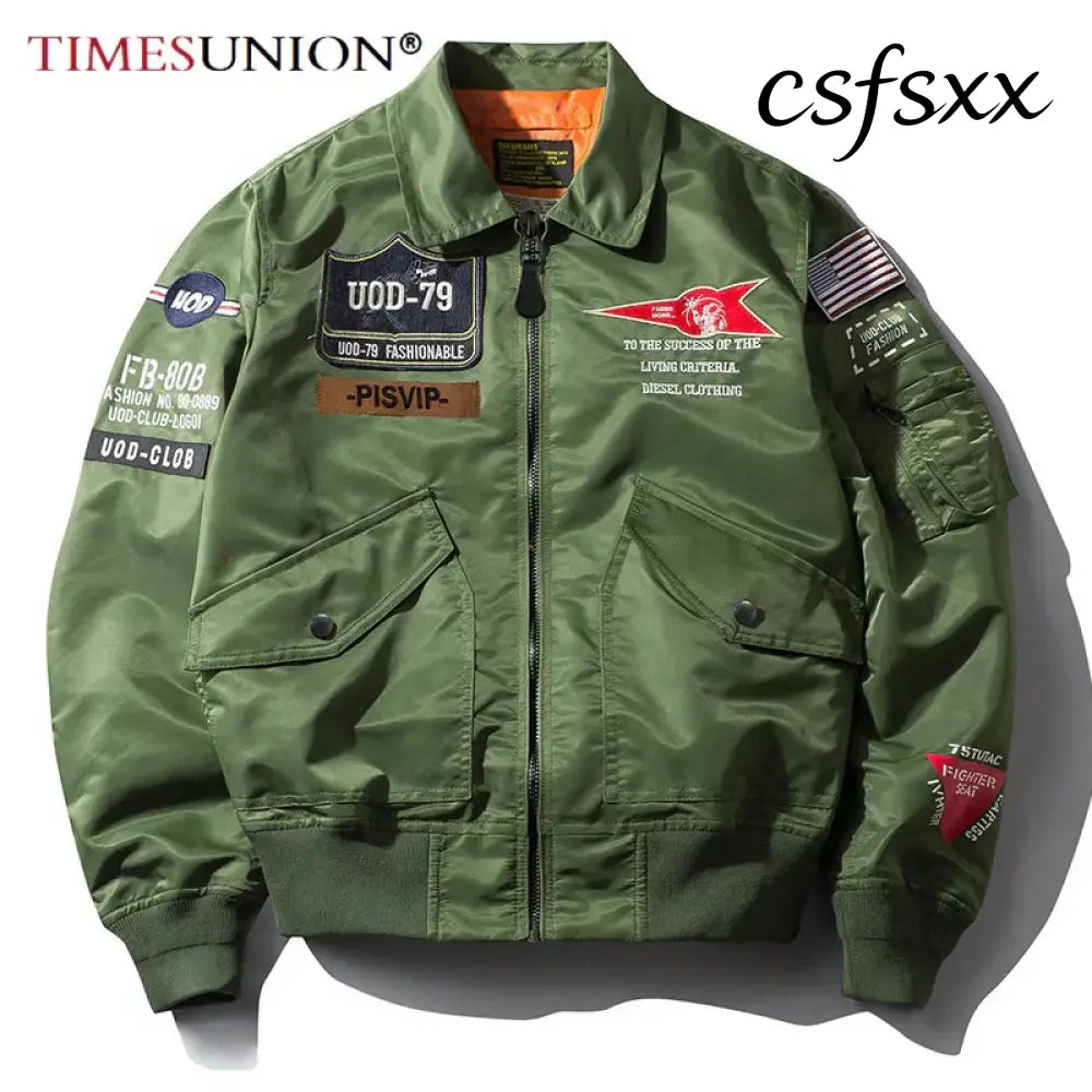 Spring Autumn Male Jackets Thin Army Green Motorcycle Ma-1 Aviator Pilot Air Men Bomber Jacket Embroidery Lapel