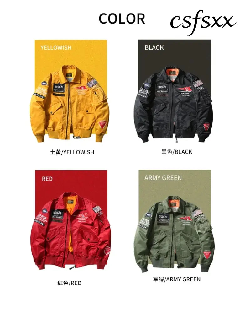Spring Autumn Male Jackets Thin Army Green Motorcycle Ma-1 Aviator Pilot Air Men Bomber Jacket Embroidery Lapel