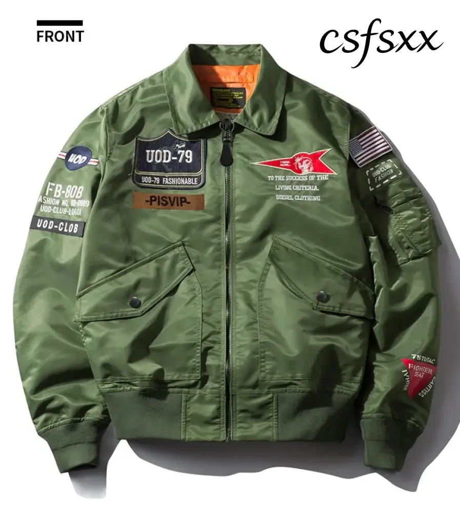 Spring Autumn Male Jackets Thin Army Green Motorcycle Ma-1 Aviator Pilot Air Men Bomber Jacket Embroidery Lapel