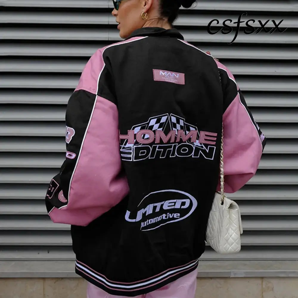 Spring Autumn Racing Jacket for Women Men Fashion Printed Long Sleeve Motorcycle Baseball Jacket Adult Casual Loose