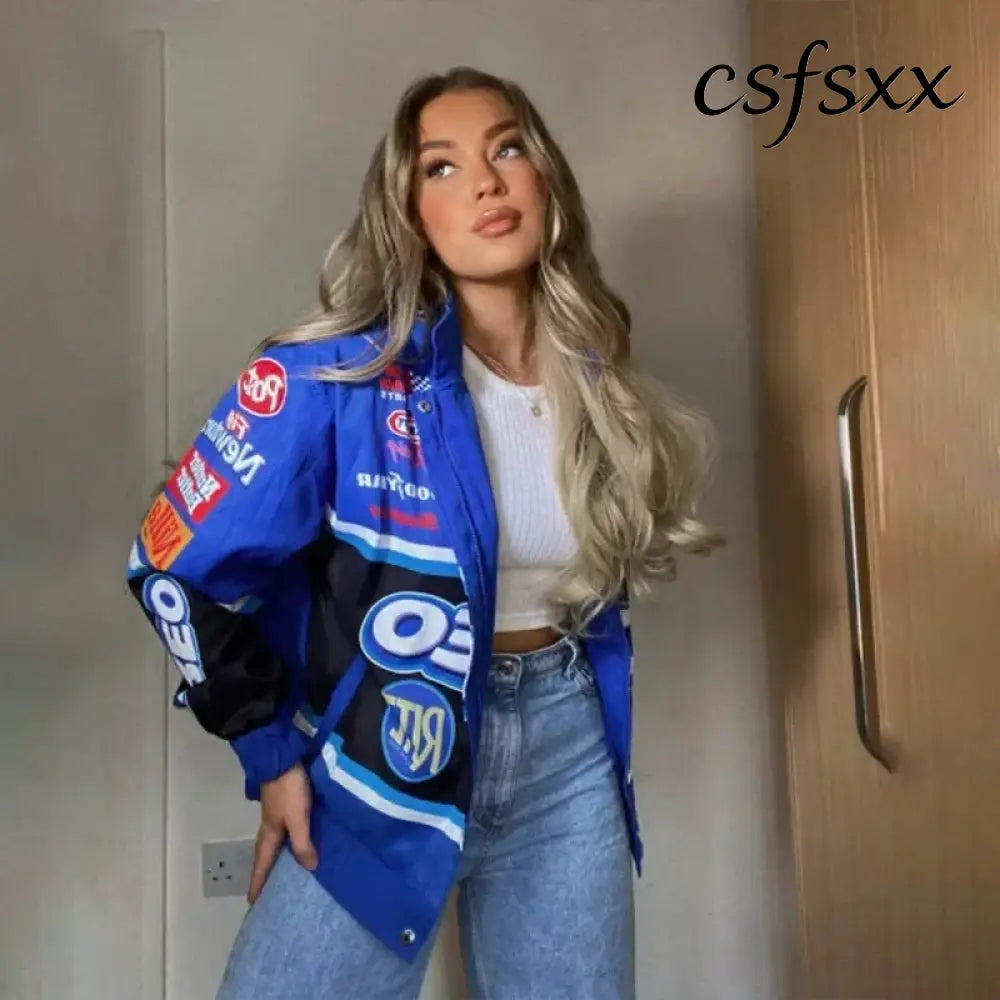 Spring Autumn Racing Jacket for Women Men Fashion Printed Long Sleeve Motorcycle Baseball Jacket Adult Casual Loose