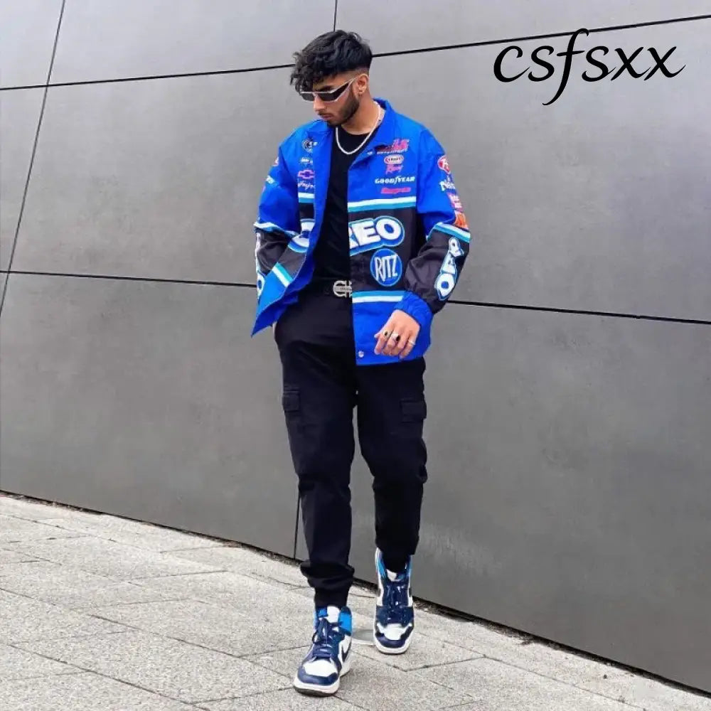 Spring Autumn Racing Jacket for Women Men Fashion Printed Long Sleeve Motorcycle Baseball Jacket Adult Casual Loose