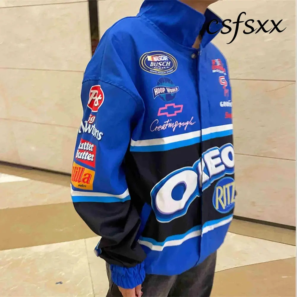 Spring Autumn Racing Jacket for Women Men Fashion Printed Long Sleeve Motorcycle Baseball Jacket Adult Casual Loose
