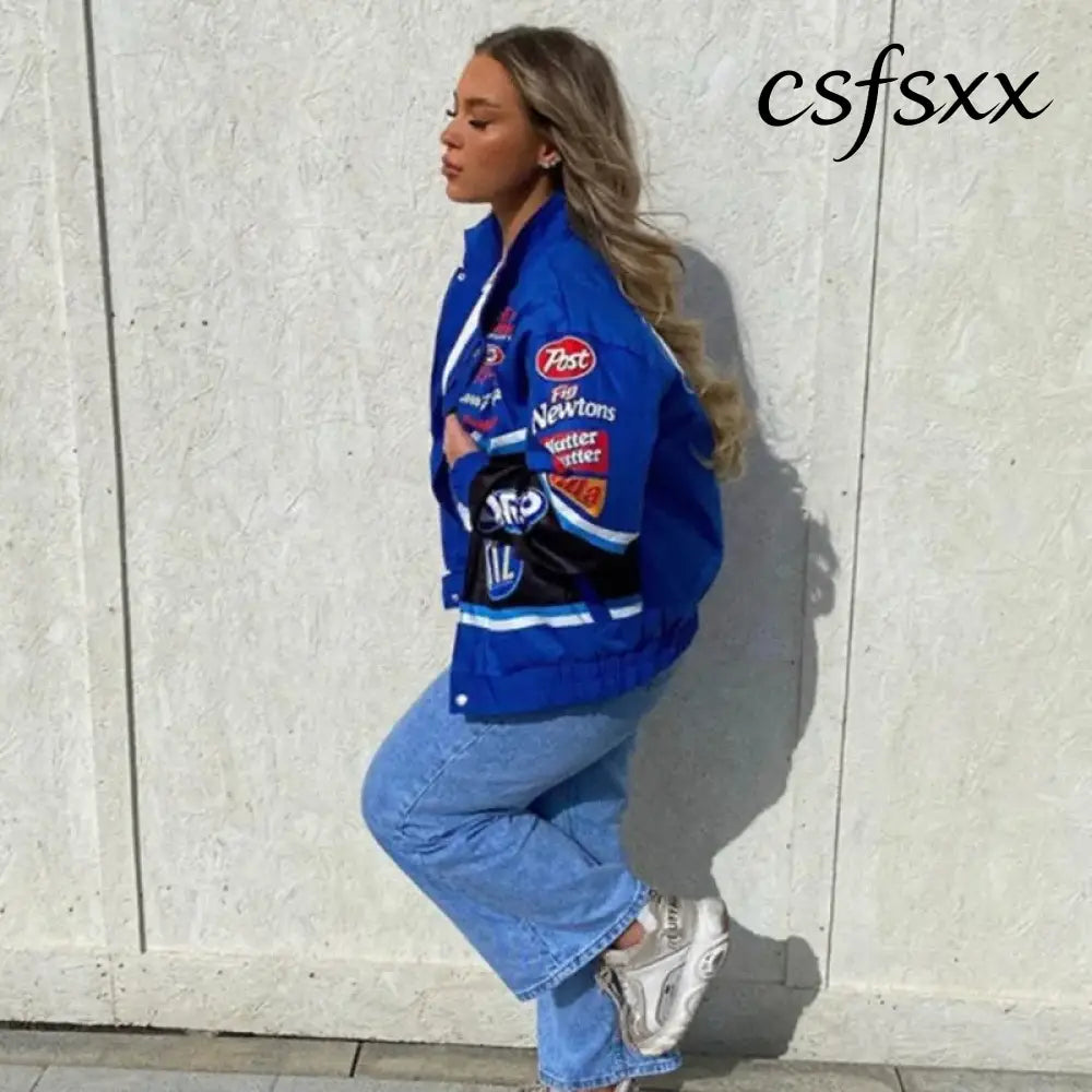 Spring Autumn Racing Jacket for Women Men Fashion Printed Long Sleeve Motorcycle Baseball Jacket Adult Casual Loose
