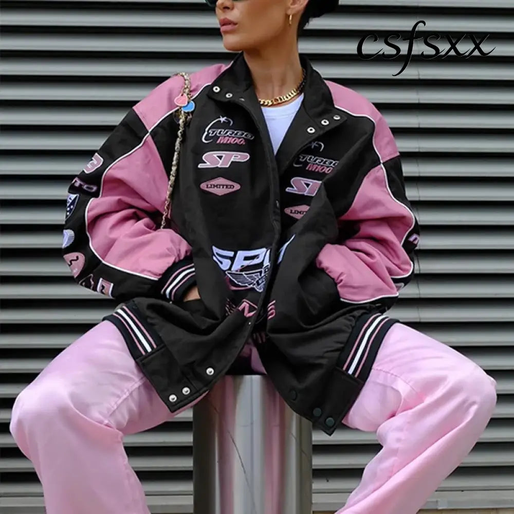 Spring Autumn Racing Jacket for Women Men Fashion Printed Long Sleeve Motorcycle Baseball Jacket Adult Casual Loose
